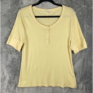 Lucky Brand Henley Top Womens XXL Butter Yellow Ribbed Short Sleeve Boho Casual